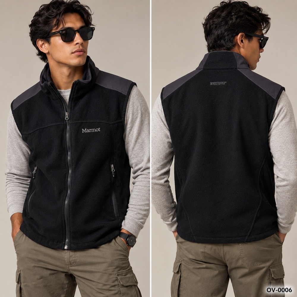 Marmot Gore Windstopper Fleece Vest Mens Medium Black Full Zip V8517-1 OV-0006